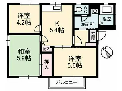 カーサ横山(3K/1階)の間取り写真
