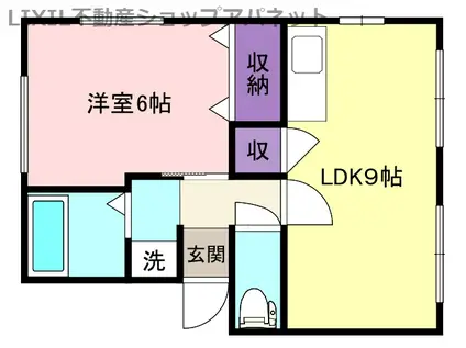 新潟県新潟市中央区 2階建 築37年(1LDK/1階)の間取り写真