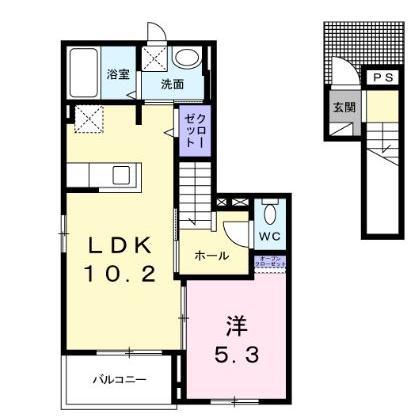 ヴァンベールI・II(1LDK/2階)の間取り写真