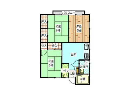 サンフラワー田鶴(3DK/2階)の間取り写真