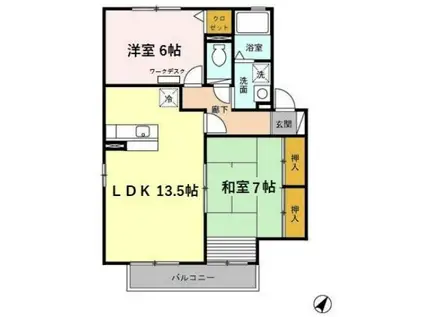 サン カルチェあいおい D(2LDK/2階)の間取り写真