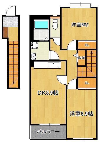 メゾンシャンデレザン(2DK/2階)の間取り写真