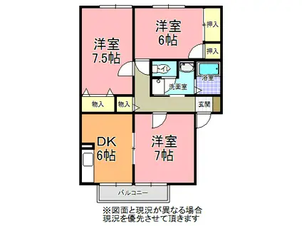 ガーデンヒルズ武田 B棟(3K/1階)の間取り写真