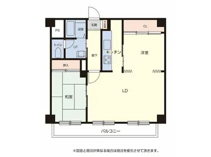 円山ビル(2LDK/4階)の間取り写真