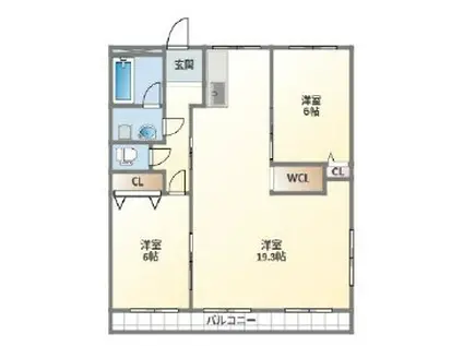 シャトー北別府 角(2LDK/4階)の間取り写真
