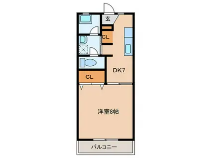 M APARTMENT(1DK/2階)の間取り写真