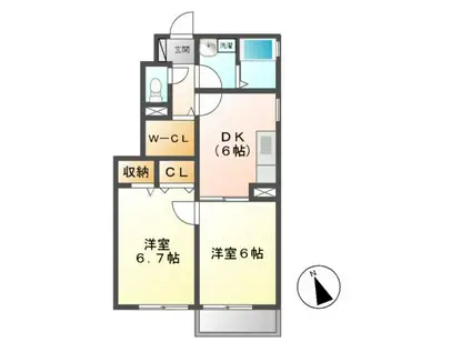 サンライズヒルズ(2DK/1階)の間取り写真