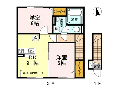 メゾン花見山 II(2DK/2階)の間取り写真