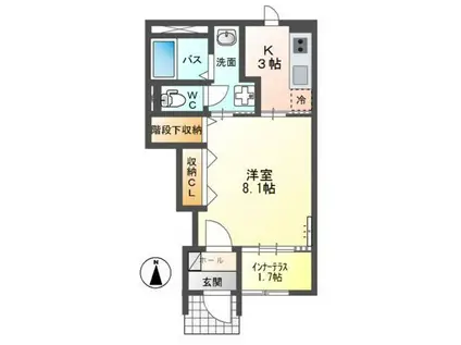 ビオルネ 奏(1K/1階)の間取り写真