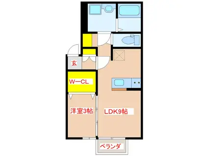 PRENDREIV(1LDK/1階)の間取り写真