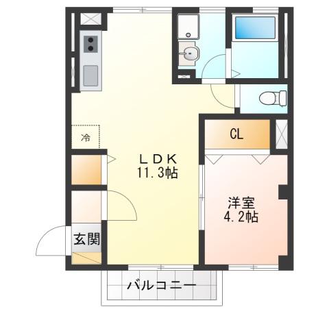 エルミタージュY(1LDK/2階)の間取り写真