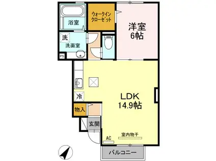 ヴィブァン B棟(1LDK/1階)の間取り写真