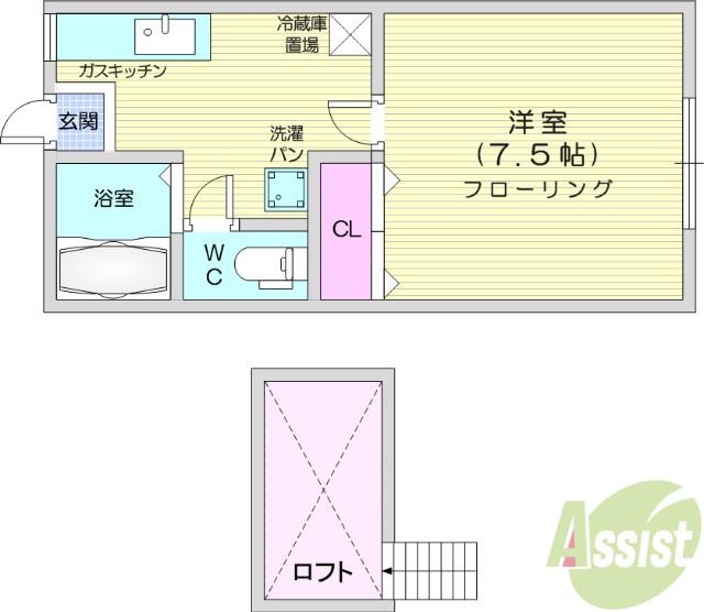 ロイヤルメゾンC(1K/2階)の間取り写真