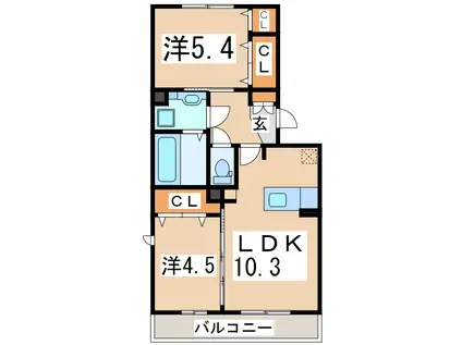 ハッピーヒル(2LDK/2階)の間取り写真