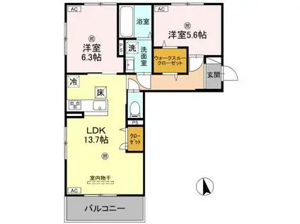 リジェールイースト(2LDK/1階)の間取り写真