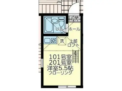 ユナイト境之谷タルトフロマージュ(ワンルーム/2階)の間取り写真