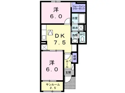 ライラック(2DK/1階)の間取り写真