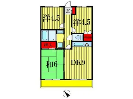 ルーラルタウン壱番館D棟(3DK/1階)の間取り写真