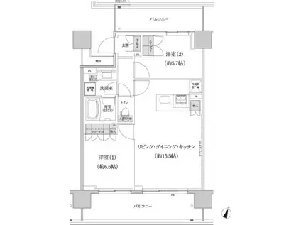 パークハビオ渋谷本町レジデンス(2LDK/7階)の間取り写真