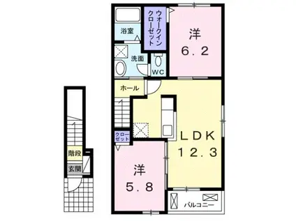 ボヌール岩橋 II(2LDK/2階)の間取り写真