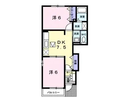 サンピエ一ノ高井 A棟(2DK/1階)の間取り写真