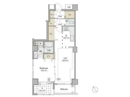 シャレール広尾 2号棟(1SLDK/5階)の間取り写真