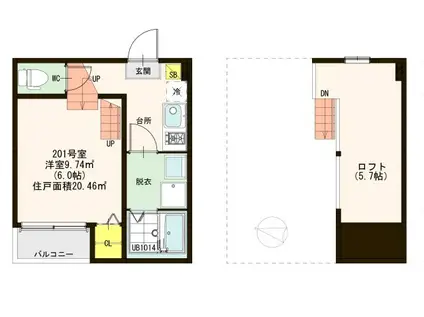 ハーモニーテラス梅田町III(1K/2階)の間取り写真