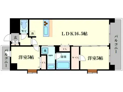 スプランディッド難波ウエストIII(2LDK/11階)の間取り写真