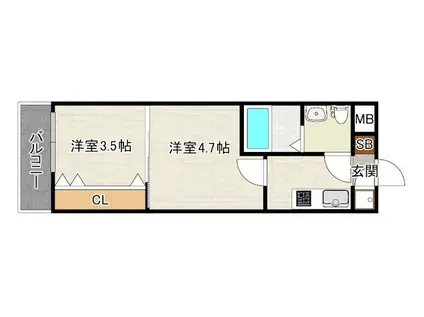 NO54 WES PROJECT博多駅南(2K/13階)の間取り写真