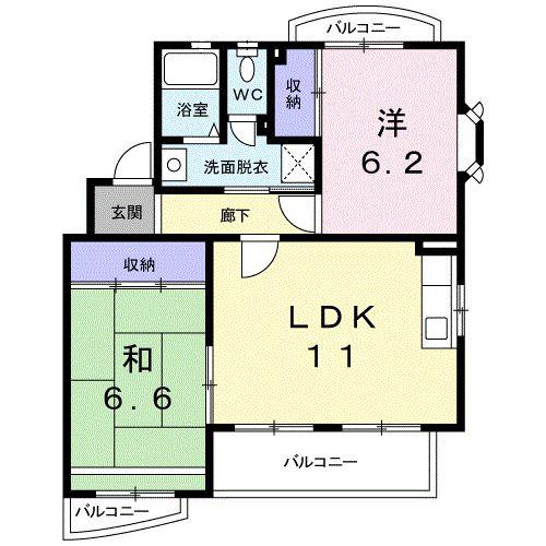 ウイングコート(2LDK/2階)の間取り写真