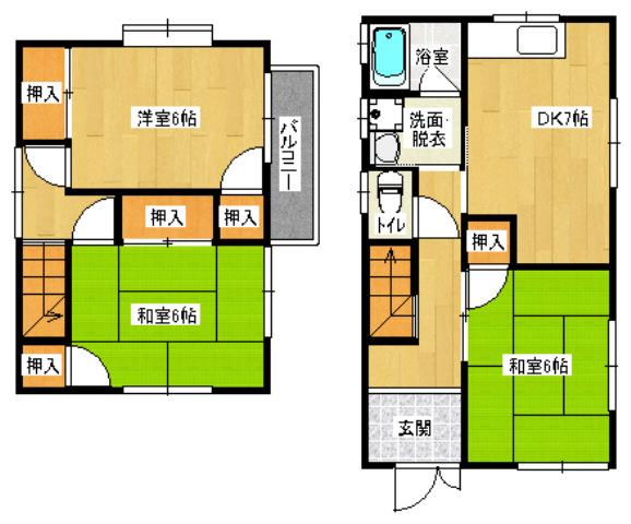 JR山陽本線 東福山駅 徒歩61分 2階建 築29年(3DK/1階)の間取り写真