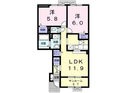 フィーデルブリーゼ(2LDK/1階)の間取り写真