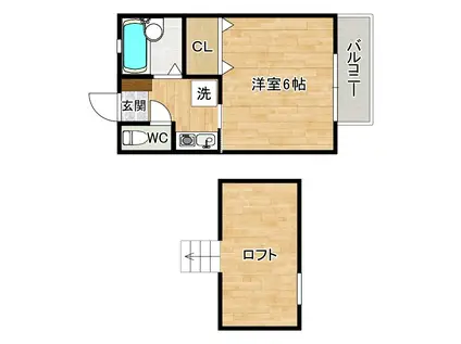 アズーロ高峰(1K/2階)の間取り写真