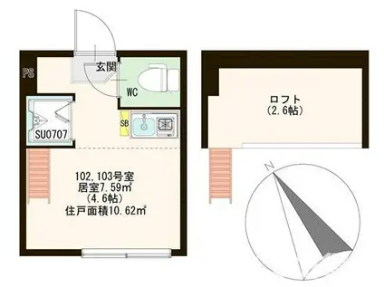 グロリア大井町(ワンルーム/1階)の間取り写真