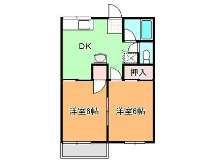 ファミーユふじ B棟(2DK/2階)の間取り写真