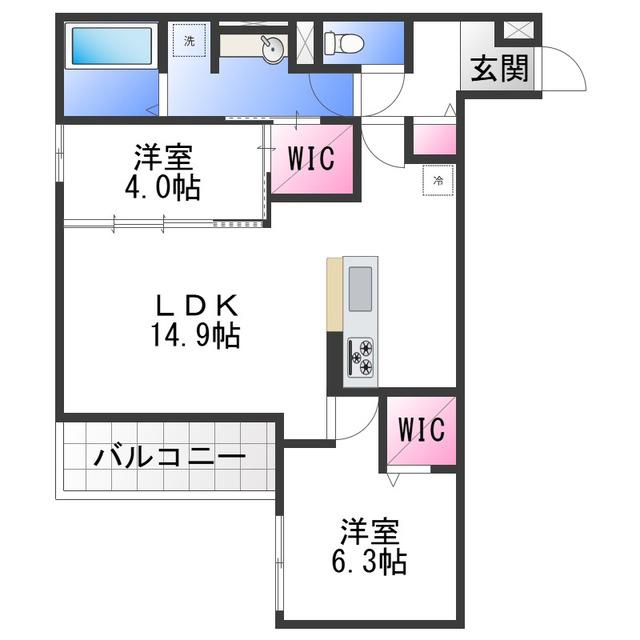 CASA MUKAINO(2LDK/2階)の間取り写真