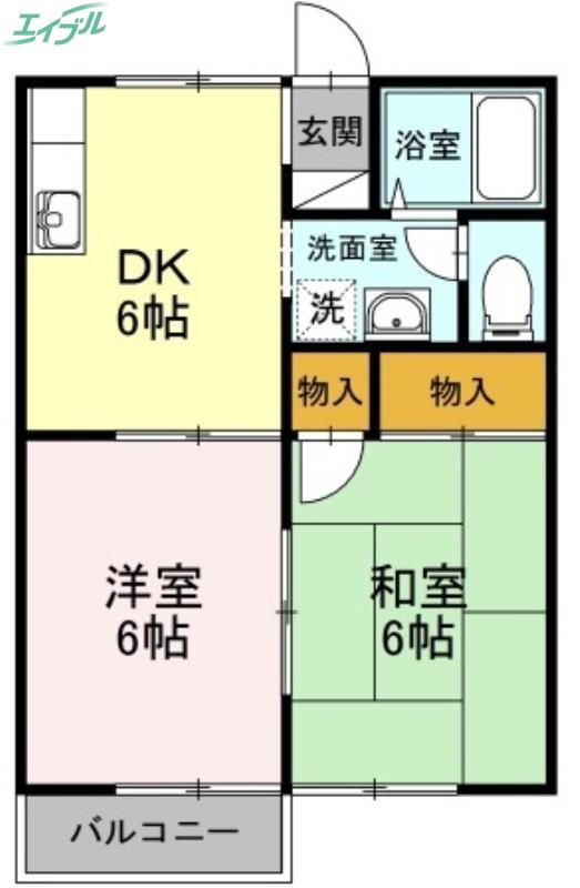 ウインドワードB棟(2DK/2階)の間取り写真