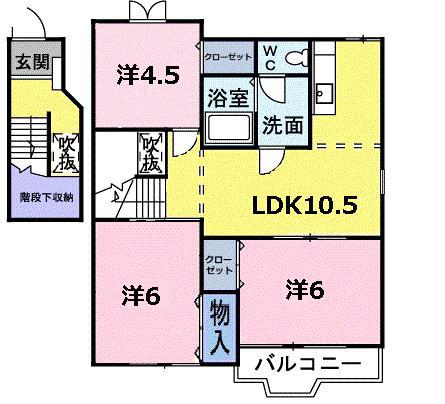 フルールB棟(3LDK/2階)の間取り写真