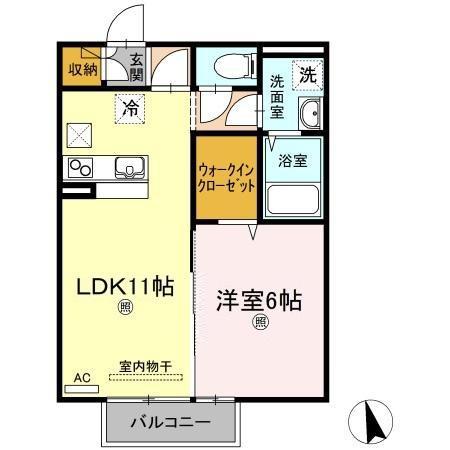 グランフェルティA棟(1LDK/1階)の間取り写真