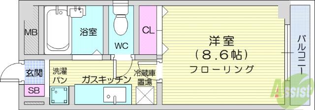 グレイスハイツ山手町(1K/3階)の間取り写真