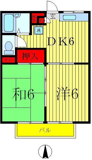 ユニティハッコー(2DK/2階)の間取り写真