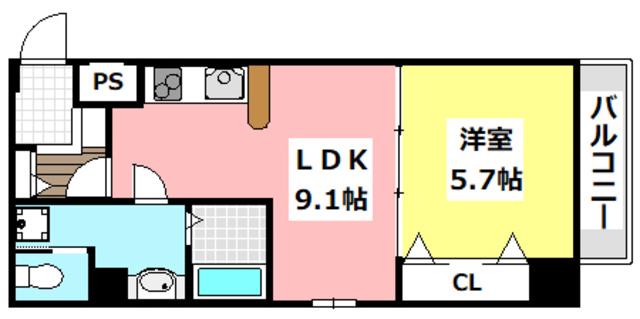 エクセル茨木ビル(1LDK/4階)の間取り写真