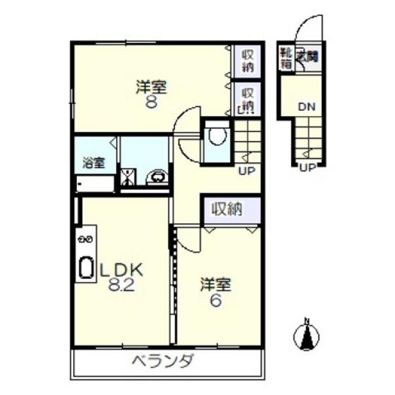 ファーストコートB(2LDK/2階)の間取り写真