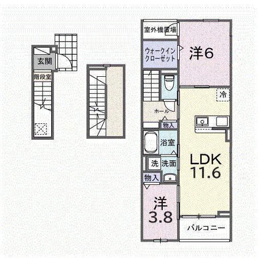 ミルト ブリッサ 大原(2LDK/3階)の間取り写真