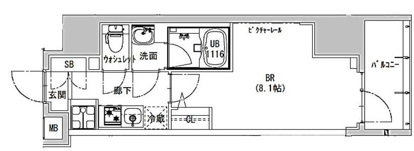 エスーレジデンス神田アバンス(1K/13階)の間取り写真