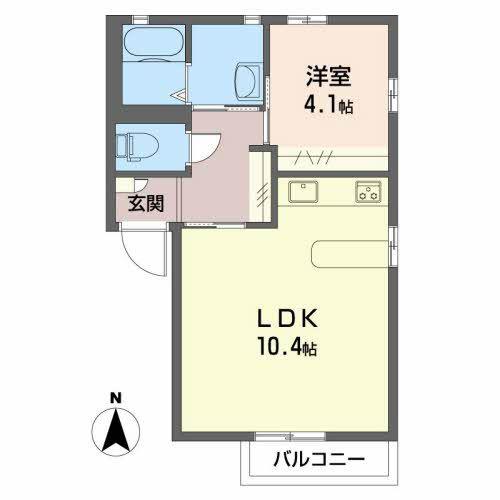 ぱれすよつや A(1LDK/1階)の間取り写真