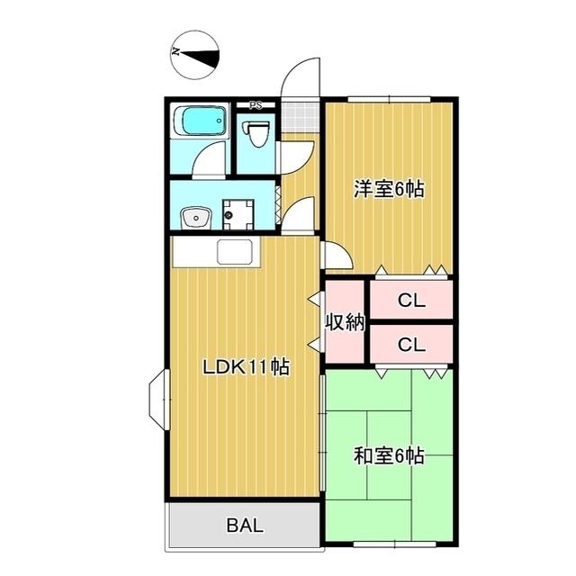 ルフラン勝央(2LDK/2階)の間取り写真