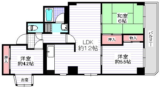 サンハイツ南堀江(3LDK/6階)の間取り写真