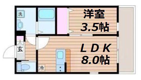 リベルテ南仙台(1LDK/3階)の間取り写真