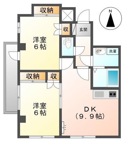 パスタⅡ(2DK/6階)の間取り写真